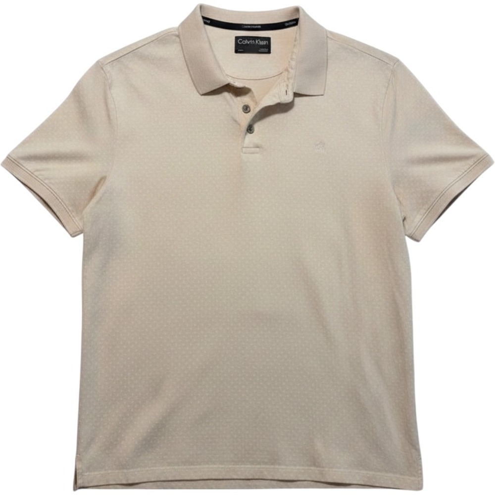 CLEARANCE-Calvin Klein Men's Light Cream Polo with Subtle Dot Texture